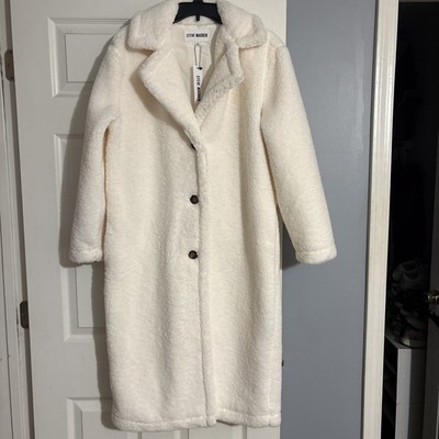 NWT STEVE MADDEN Long Sherpa Jacket Pristine Ivory - Large MSRP $139 BM300526