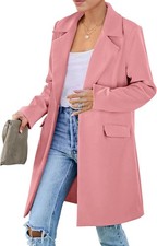 Womens Long Blazer Jacket Loose Fit Padded Shoulder Work Casual Outerwear