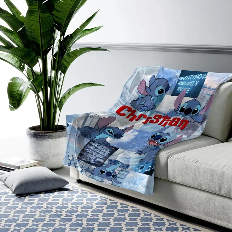 Disney Lilo & Stitch Blue Pattern Christmas Customize Fleece Blanket
