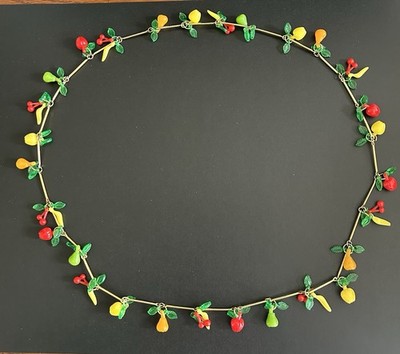Vtg Fruit Salad Lucite Necklace Orange Plum Banana Apple Cherry  Tutti Fruity 