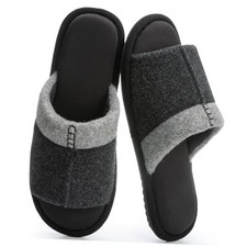 Mens Open Toe House Slippers with Non-slip Sole Men's Shoes Two-Tone 9-10 Black