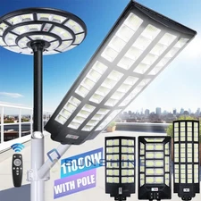 11000W Super Bright Commercial Solar Street Light Outdoor Dusk to Dawn Lamp+Pole