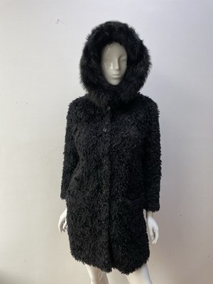 Miu Miu Black Hooded Mohair Teddy Bear  Coat - Size 36