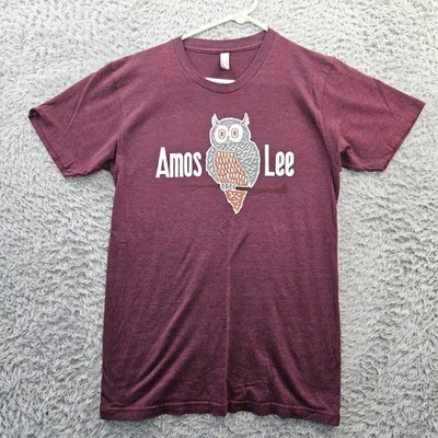 Amos Lee Music T Shirt Medium American Apparel Owl Maroon Cotton Blend Americana