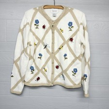 Christopher  Banks Hand Embroidered Flowers And Bees Cardigan Sweater Womens L