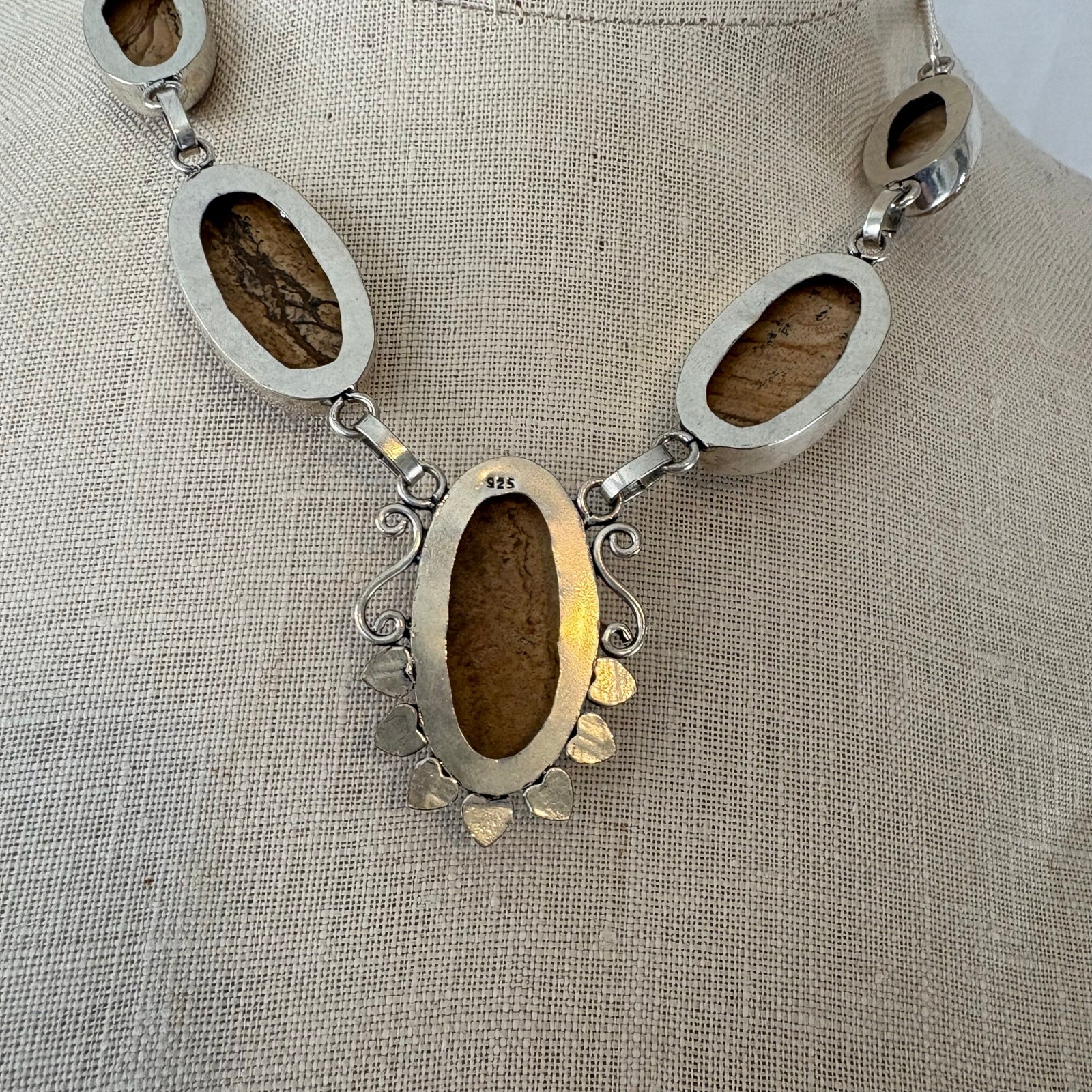 925 Sterling Silver Jasper Statement Necklace 18.… - image 3