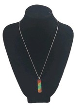 925 Sterling Silver Necklace Colourful Rectangle Pendant Jewellery Gift