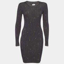Chanel Navy Blue Lurex Rib Knit Short Dress S