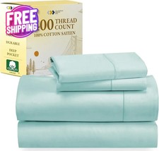 Luxurious 400 TC 100 Cotton Full Sheet Set, Deep Pocket, Cooling Seafoam