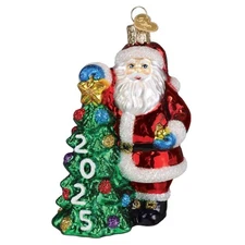 Old World Christmas Blown Glass Christmas Ornament, 2025 Santa with Tree