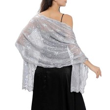 Sequin Stars Moons Shawls and Wraps for Evening Dresses,Women sparkly Silver