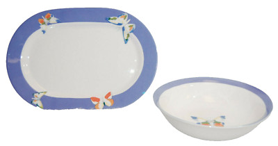 Lynns China Farfalla Purple Rim Butterfly Design  Platter & Serving Bowl   S9680
