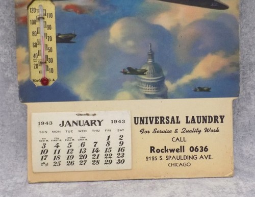 1943 Wall Advertising Calendar Thermometer WW2 Air Force Stratoliner - Picture 2 of 8