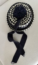 Vintage Raffia Weave Pillbox Hat Navy And White Pom Pom Paris