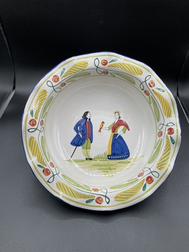 Italy Bowl large serving bowl Italian Ethan Allen Man Lady Holding Bird