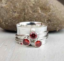 Garnet Solid 925 Sterling Silver Spinner Handmade Women Gift Ring All Size M986