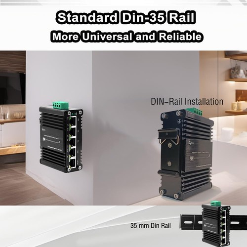 Industrial DIN-Rail 5-Port Gigabit PoE Switch 1 Uplink Port 10Gbps, IP40 Al case - Picture 7 of 8