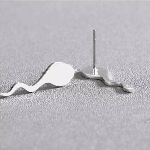 Women's Fashion Jewelry Silver Studs Earrings Sperm Shaped 41-8 - Picture 2 of 2