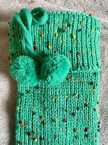Holiday Time Multicolor Knitted Christmas Stocking Felt Liner 19 Inch Pom Poms - Picture 4 of 5