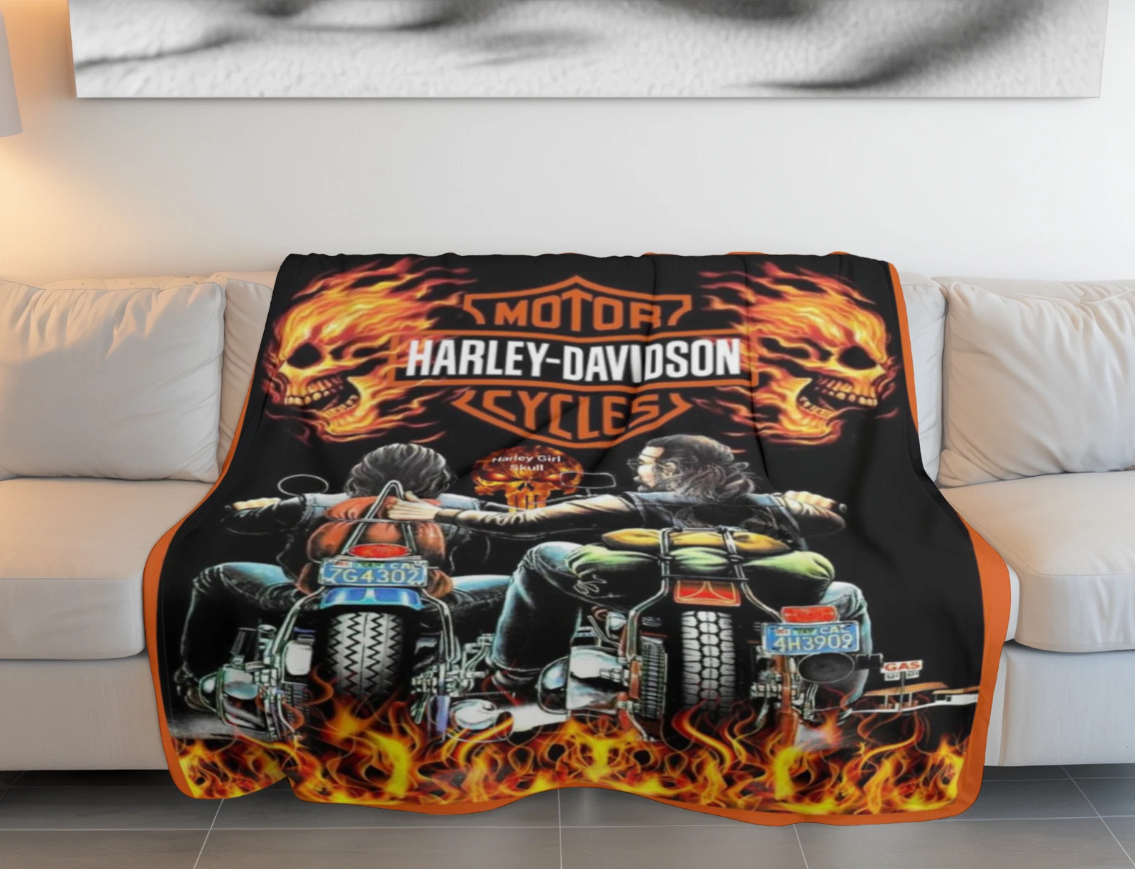 Haarley Davidson Girl Skull Fleece Blanket for Biker Led Plush Velveteen Throw