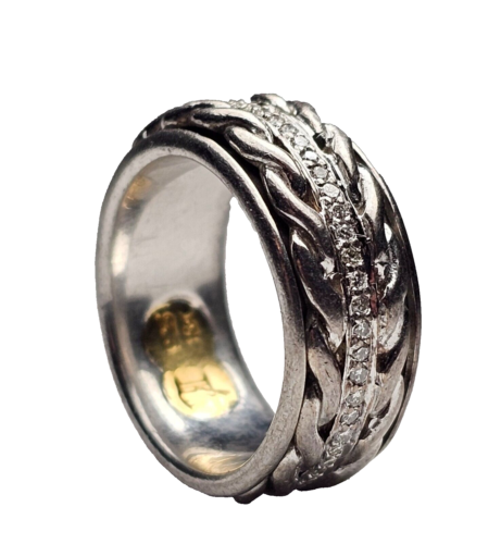 John Hardy 18K Yellow Gold & Sterling Silver Diamond Eternity Spinner Ring-SZ 6 - Picture 6 of 9