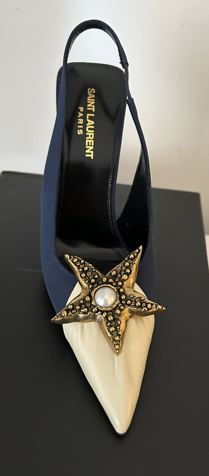 Saint Laurent Volver décolleté slingback in crepe de chine e pelle liscia taglia 38