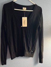 Pepe Jeans London Knit Black Light Weight Thin Sweater Buttons - Size M
