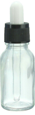 small Clear Glass Bottle Boston rOund 3 1/4'' 1 tablespoon w/ Glass drip Dropper