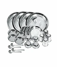 100% Pure Stainless Steel Dinner Service Set Kitchenware Serving Thali Set Of 24
