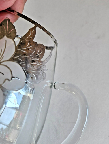 Rockwell Glaskrug Vintage Jugendstil Sterling Silber Überfang Pfingstrose "wie besehen" - Bild 12 von 12