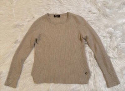 Loro Piana 100% Baby Cashmere Ribbed Knit Sweater Oatmeal Beige 38