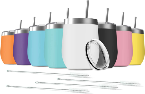 8 Pack 12 Oz Stainless Steel Wine Tumbler with Lids, Double Wall Vacuum Insulate