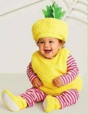 Baby Pineapple Halloween Costume 0/6 mths Yellow Pink Plush 6 Pc Outfit Girls