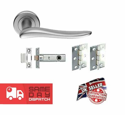 Schwerlast Satin Chrom Massiv Messing Türgriffe auf Rosenhebel Riegel Griffe Set