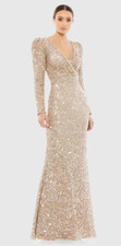 MAC DUGGAL 5510 PUFF SHOULDER SEQUINED SURPLICE SHIMMERING GOLD GOWN   sz 2