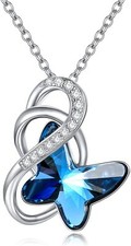 Sterling Silver Infinity Blue Crystal Butterfly Pendant Necklaces for Women 18"