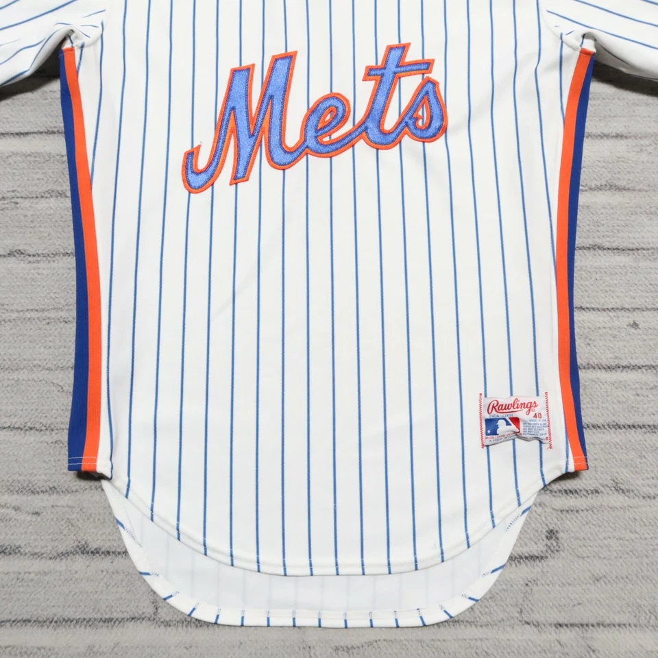 Camiseta de béisbol vintage de los 90 de los New York Mets a rayas auténtica cosida Rawlings Foto 3 de 4