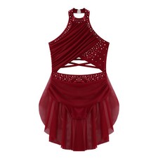 Kids Leotard Glittery Dress Uniform Dance Strappy Costume Overlay Lyrical Mesh