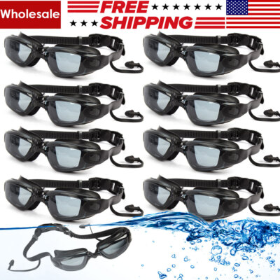 Professional Swimming Goggles Anti-fog UV Protection Swim Glasses W/Earplug LOT