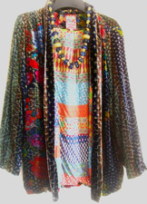Johnny Was Silk Velvet Jacket Fits 14 Uk ( "m" ) Multi Coloured- Poss.reversible