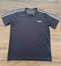 ADIDAS Shirt Mens L Large Black Short Sleeve Mesh Climalite 3 stripe Running