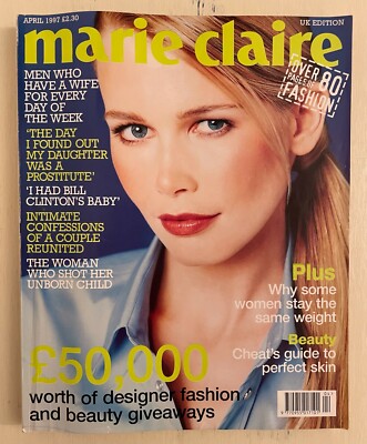 1997 April Marie Claire Magazine UK Edition Claudia Schiffer Kate Moss CK Be