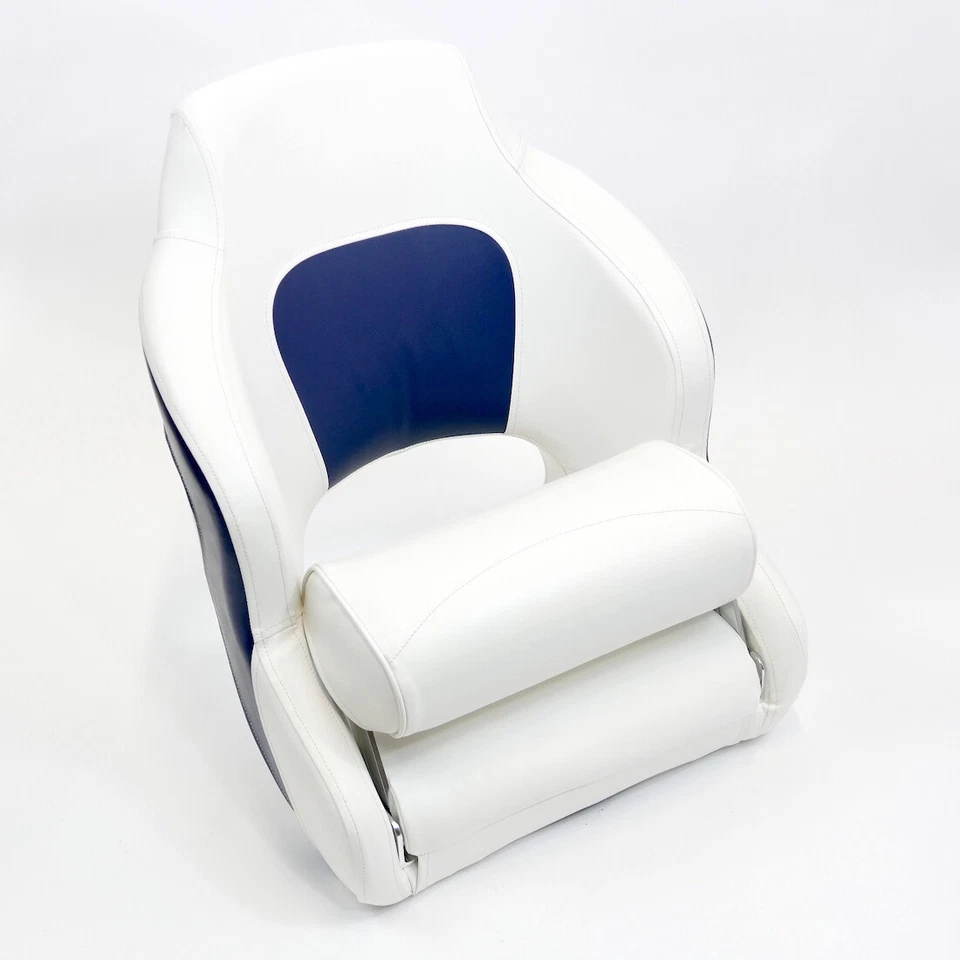 Premium Captain's Flip-Up Bolster Boat Seat, White/Blue Style. Boat Marine Yacht - Image 2 of 4