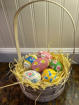 8 Hand Painted Easter Eggs Composite Wooden?