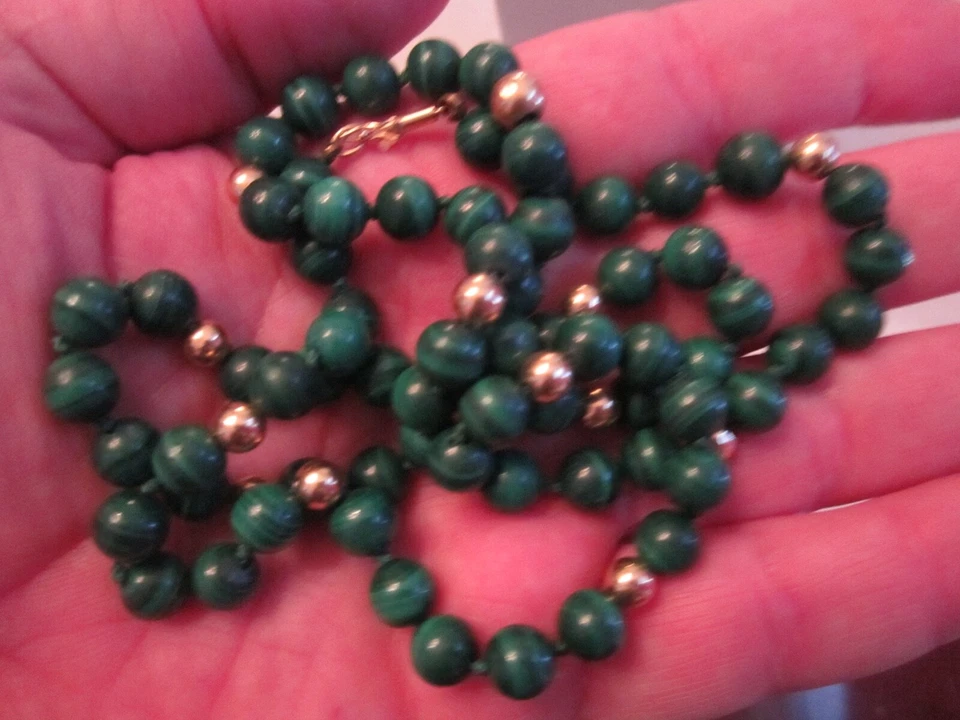 14k 金和鲈鱼串珠项链 - 30 英寸长 - 74 克 TW — 第 4/4 张图片