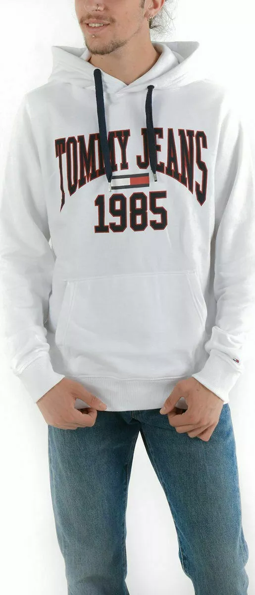 BNWOT Tommy Hilfiger 1985 Jeans Logo Print Hoodie White Sweatshirt Top Pullover