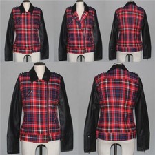 Hurley Red Plaid Faux Leather Commodore Moto Quilt Lining Jacket Wm M Nwt $89.50