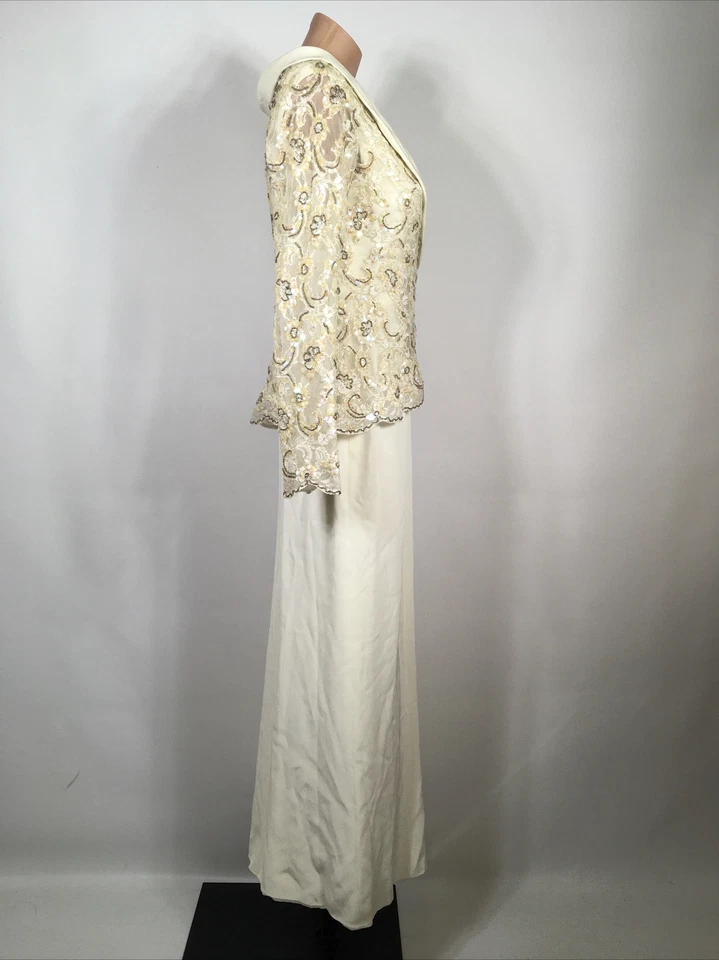 Bob Mackie Evening Dress Jacket 4 Ivory Iridescent Sequin Cocktail VTG Bridal - Image 4 of 4