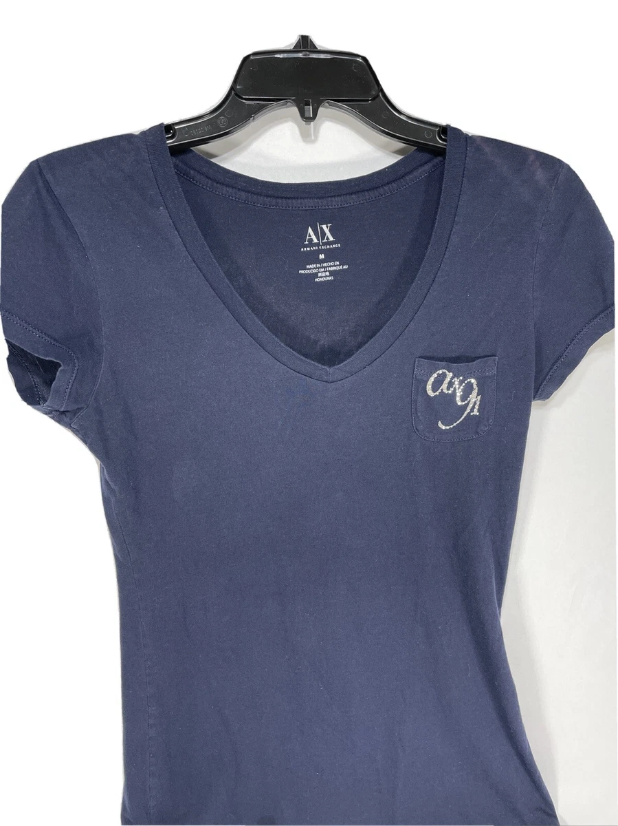 Armani Exchange Sequins Logo Angel Wings Graphic Navy t Shirt Medium
