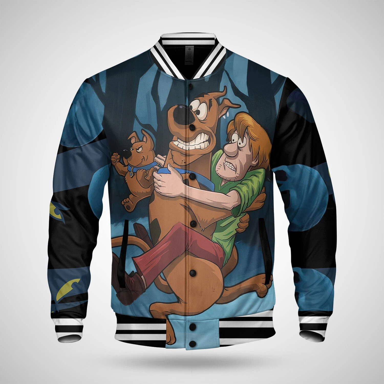 Panic Scooby Doo and Shaggy Mystery Horror Themed Baseball Jacket